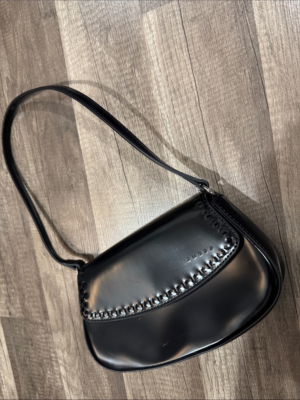 Vintage Guess patten pleather mini black bag.